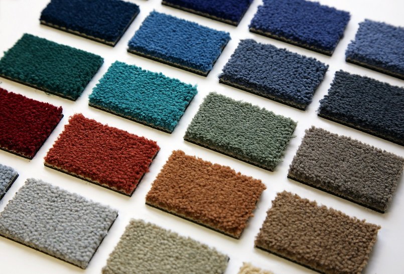 Samples of color of a carpet covering